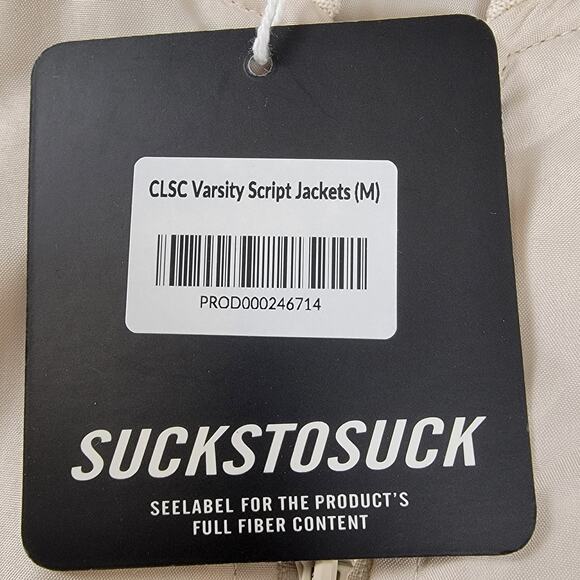 CLSC Mens Sucks to Suck Varsity Script Jacket 'LA' Beige Sz M NWT (685) - Picture 5 of 9